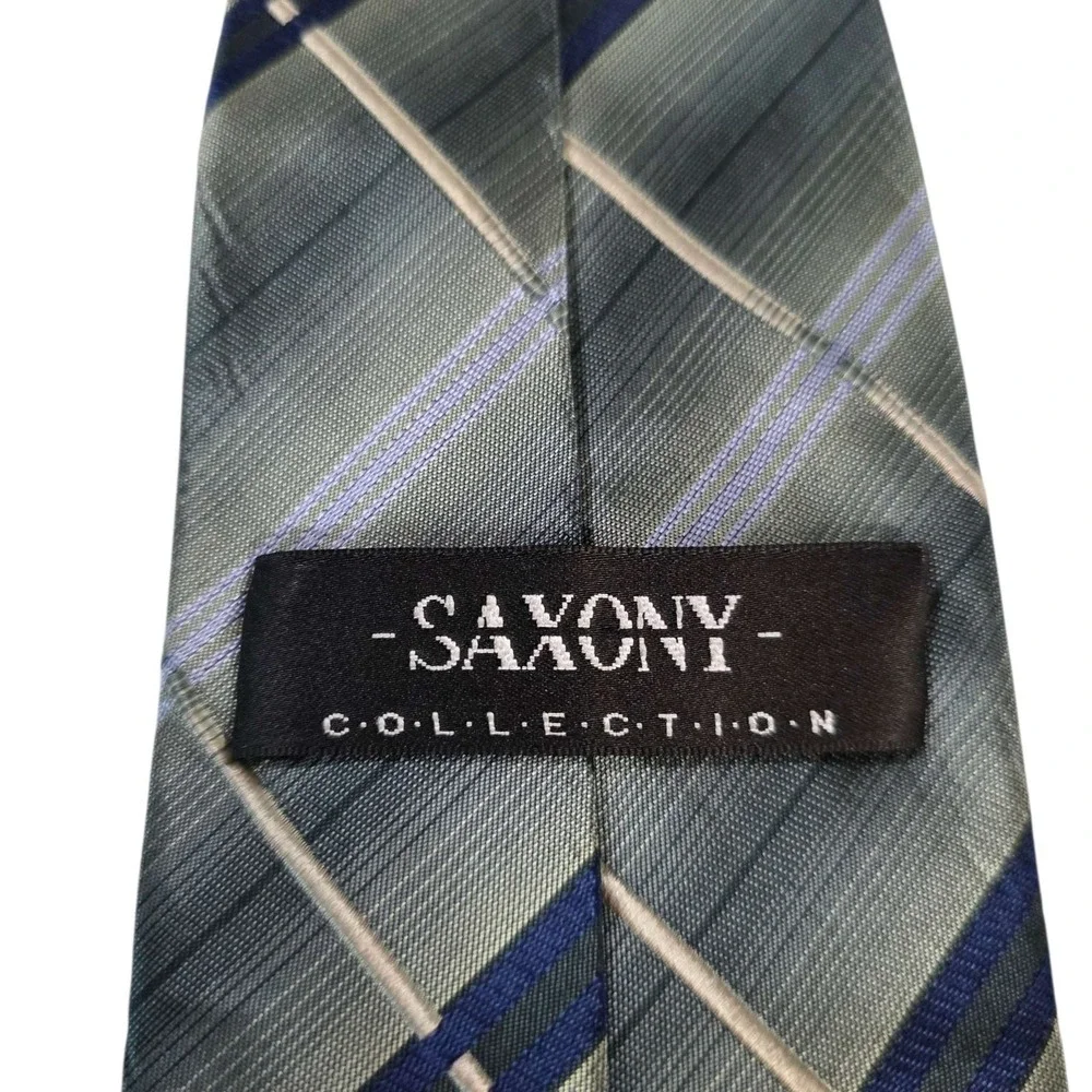 Savony Collection Plaid Silk Necktie Men's Green Blue Formal Dress Tie‎ Designer